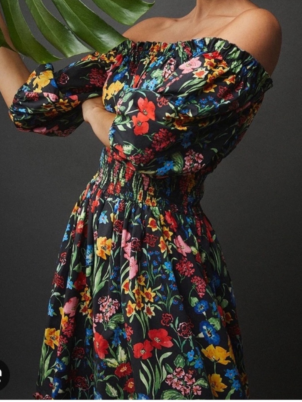Cara Cara Mimi Floral Bold Garden Print Dress Puff Sleeve XS off the shoulder - Picture 3 of 15